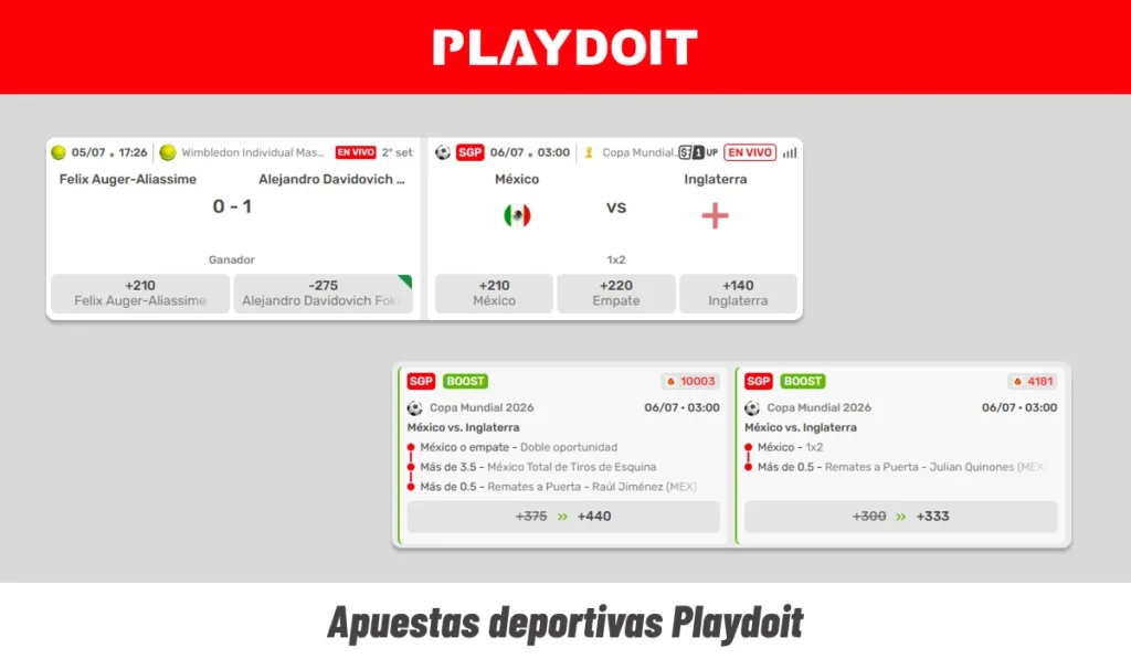 Apuestas deportivas Playdoit con partidos en vivo, cuotas y mercados disponibles