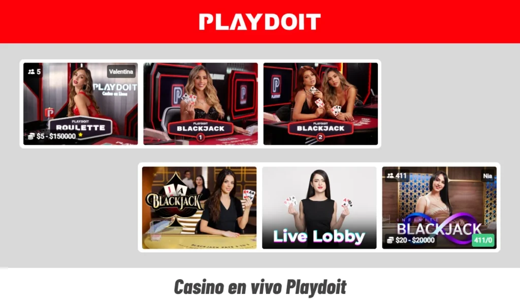 Casino en vivo Playdoit con mesas de blackjack y lobby en directo