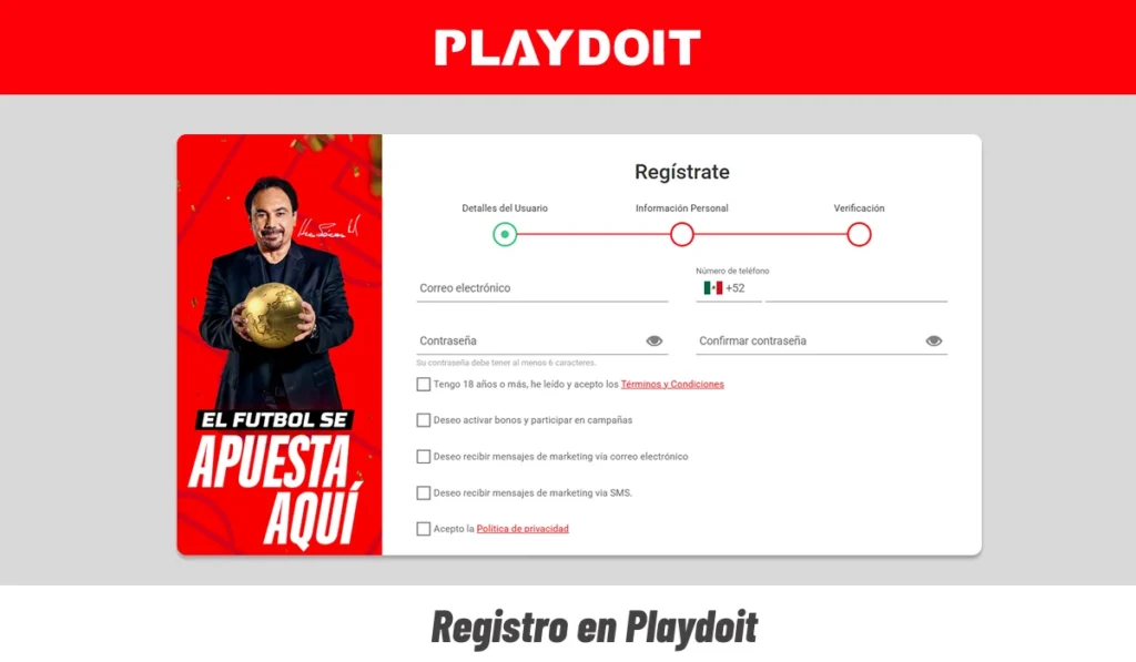 Formulario de registro en Playdoit para crear una cuenta en México